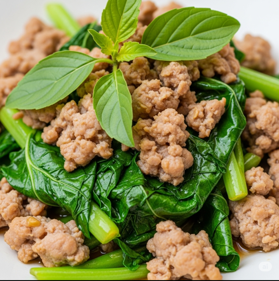 กระหมู่สัพใส่คะน้า